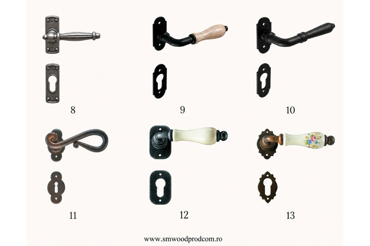 Wooden door handles, models 8 to 13