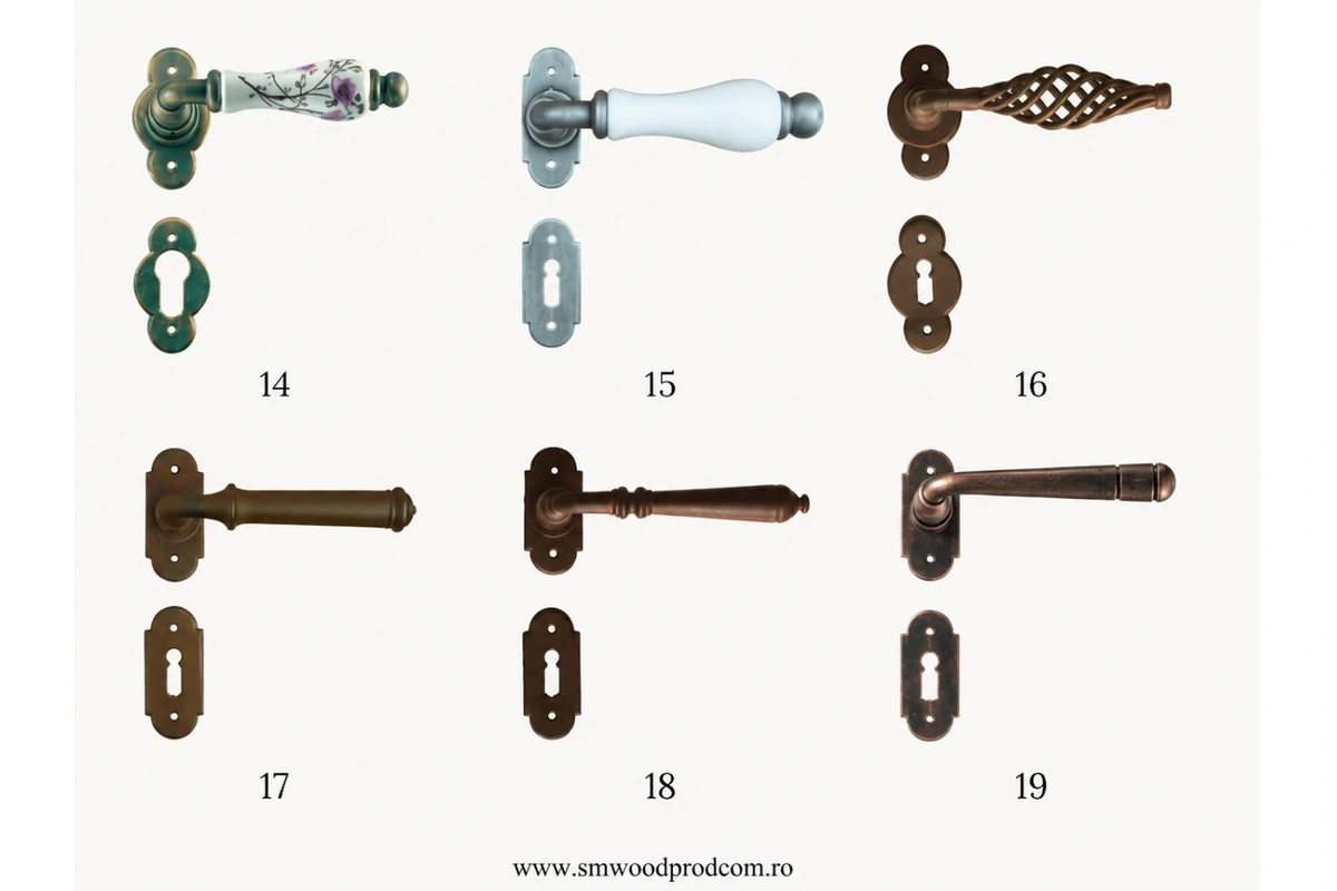 Wooden door handles, models 14 to 19